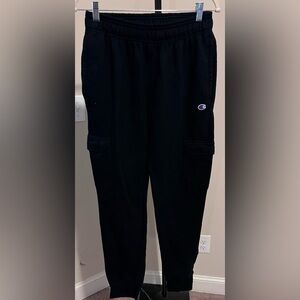 Champion Men’s Black Cargo Sweatpants with Signature Logo Size M